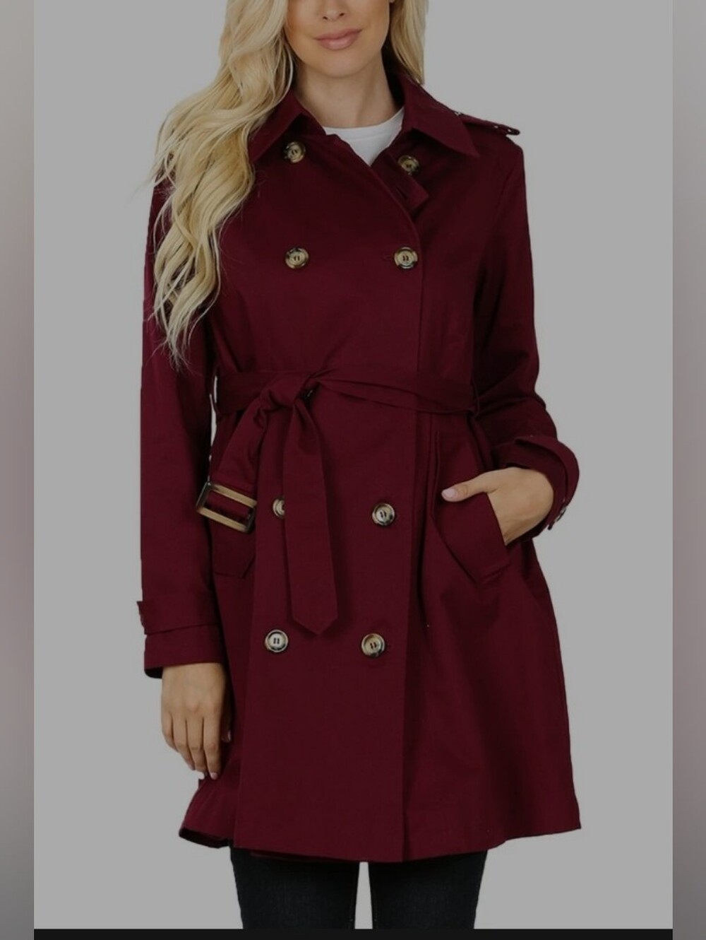 Women's Burgundy Double Breasted Trench Coat Size M